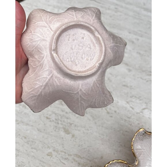 California Originals Pink Luster & Gold Leaf-Shaped Ceramic Chip & Dip Set MCM - Picture 3 of 12